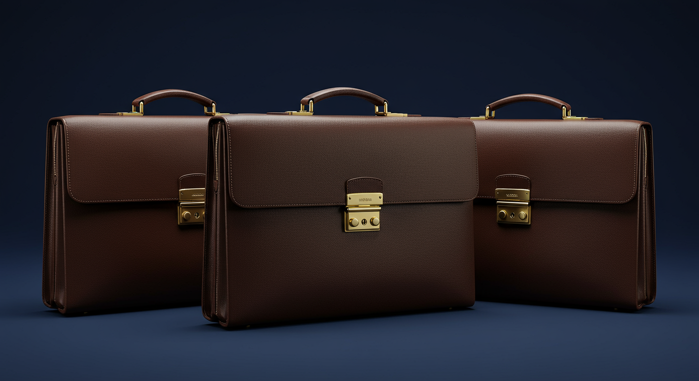 PrimeConsult founding partners represented by premium executive briefcases on navy background